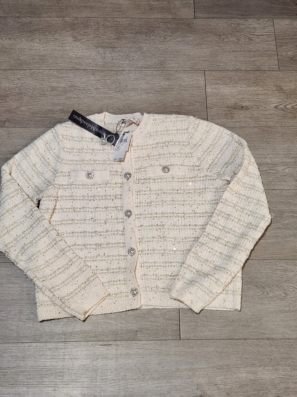 NWT Catherine Malandrino Tweed Lady Jacket Cardigan in Cream